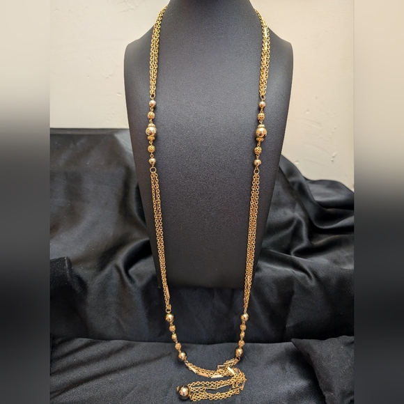 #69. Long Vintage Gold Necklace with Filigree n balls with Vintage Earrings - Picture 3 of 3